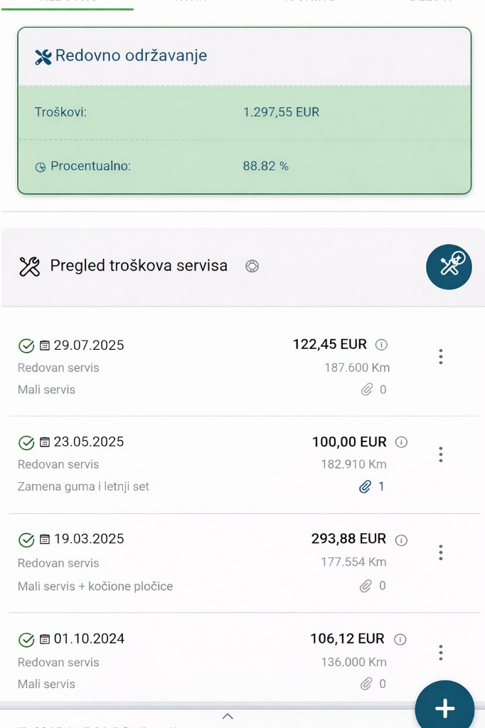 Servisna Knjižica web aplikacija na uskom mobilnom prikazu